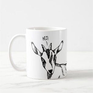 Goat Sketch saying "Hej!" Coffee Mug