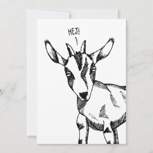 Goat Sketch saying "Hej!"  Invitation