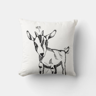 Goat Sketch saying "Hej!" Throw Pillow