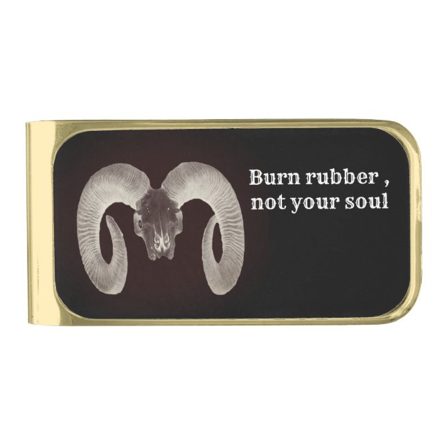 Goat Skull Face ,and Personalized Gold Finish Money Clip (Front)