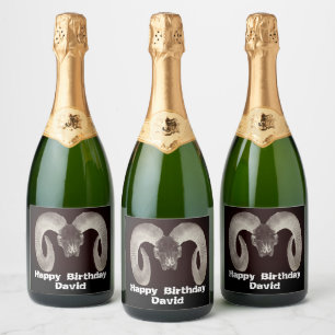 Goat Skull Face ,and Personalized Sparkling Wine Label