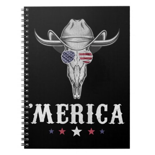 Goat Skull Merica 4th of July American Flag USA Notebook