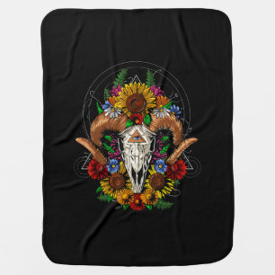 Goat Skull Psychedelic Sunflowers Baby Blanket
