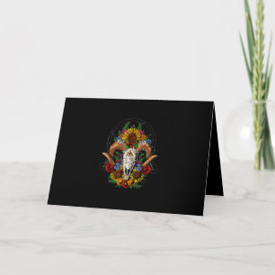 Goat Skull Psychedelic Sunflowers Holiday Card