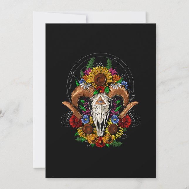 Goat Skull Psychedelic Sunflowers Save The Date (Front)