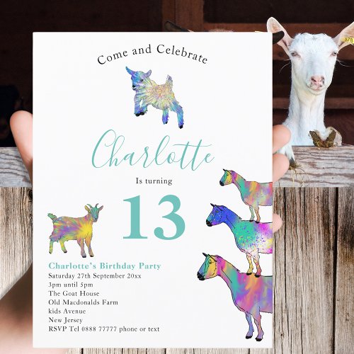 Goat Themed 13th Birthday Party Invitation Postcard