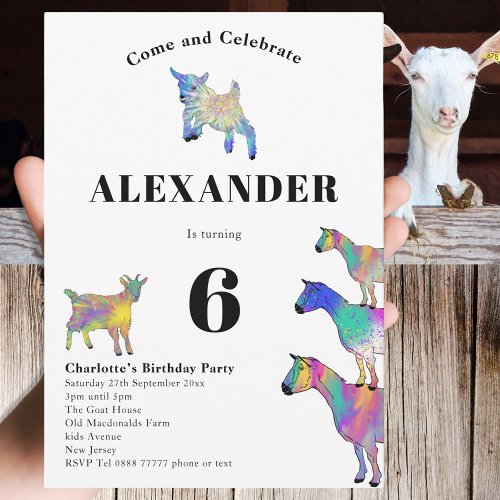 Goat Themed 6th Birthday Party Invitation