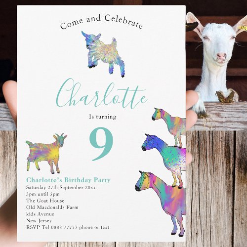 Goat Themed Animal Lovers Birthday Party Invitation