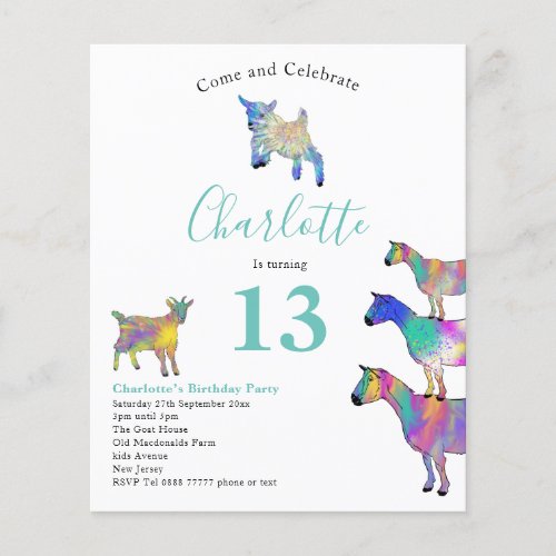 Goat Themed Birthday Party Budget Flyer