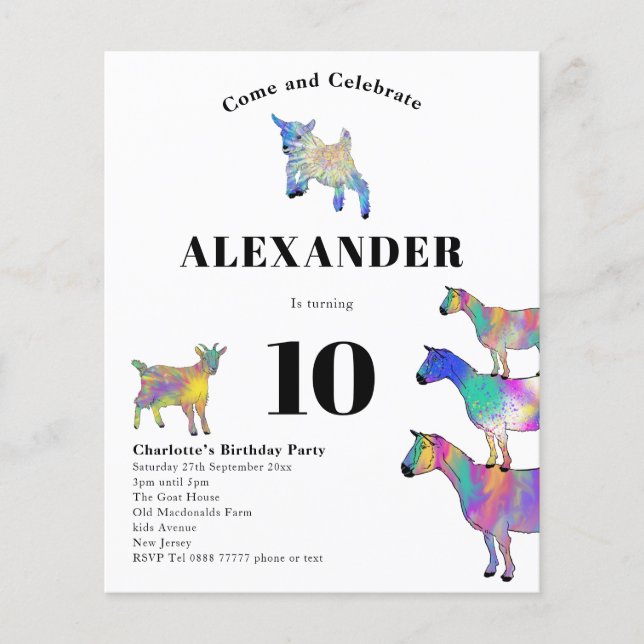 Goat Themed Birthday Party Budget Flyer (Front)