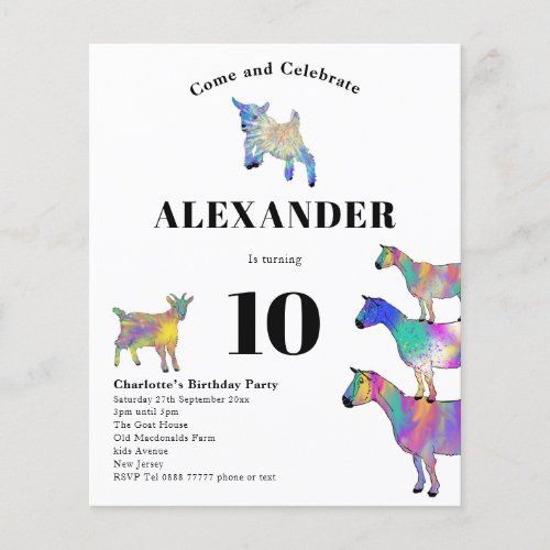 Goat Themed Birthday Party Budget Flyer