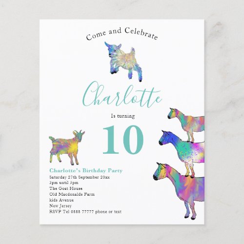 Goat Themed Birthday Party Budget Flyer