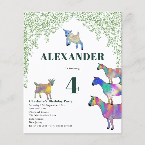 Goat Themed Birthday Party Green Budget Flyer
