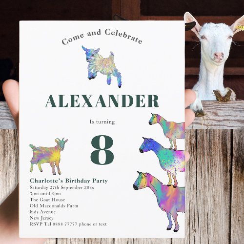 Goat Themed Birthday Party Green Invitation Postcard