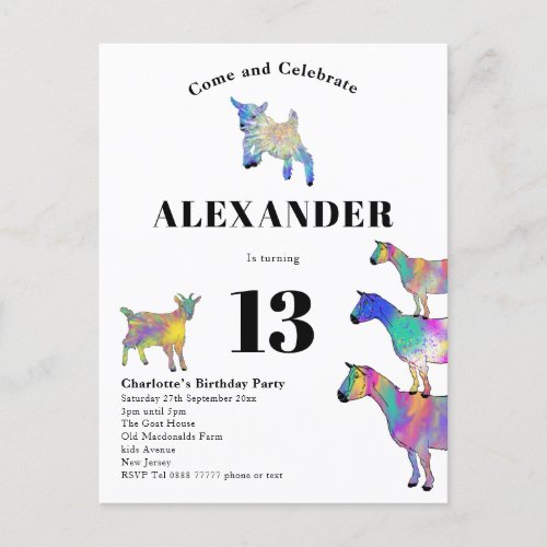 Goat Themed Birthday Party Invitation Postcard