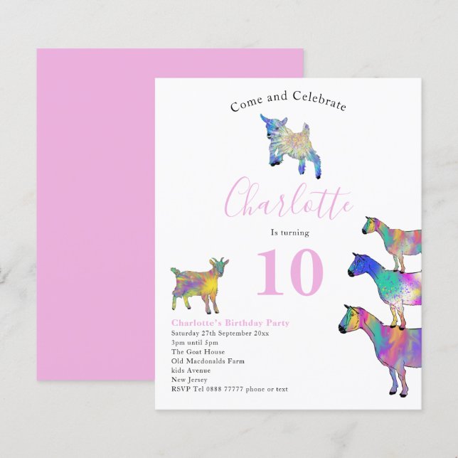 Goat Themed Birthday Party Pink (Front/Back)