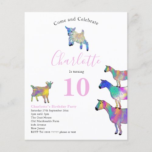 Goat Themed Birthday Party Pink Budget Flyer