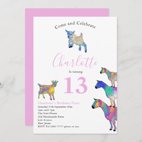 Goat Themed Birthday Party Pink Invitation