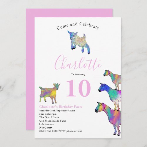 Goat Themed Birthday Party Pink Invitation