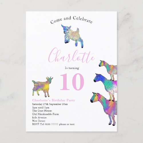Goat Themed Birthday Party Pink Invitation Postcard