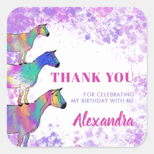 Goat Themed Birthday Party Thank You Square Sticker