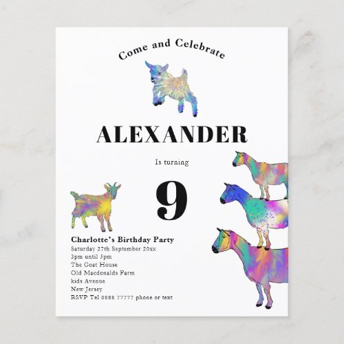 Goat Themed Fun Birthday Party Budget Flyer