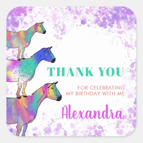 Goat Themed Girls Birthday Party Thank You Square Sticker