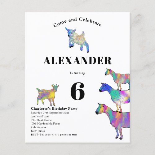 Goat Themed Kids Birthday Party Budget Flyer