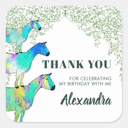 Goat Themed Kids Birthday Party Thank You Square Sticker