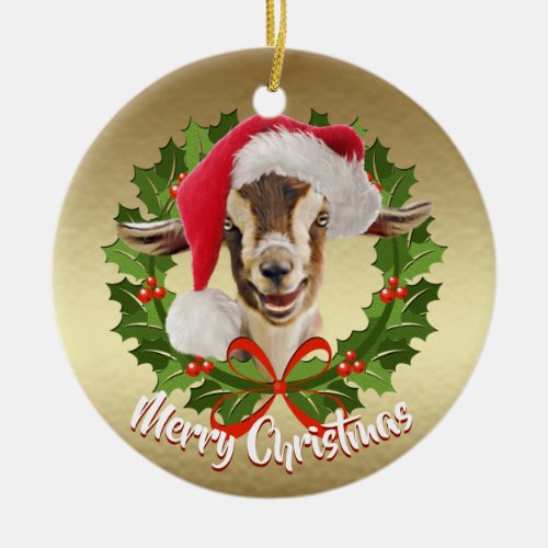 GOAT Toggenburg Kid Santa Hat Christmas Ornament