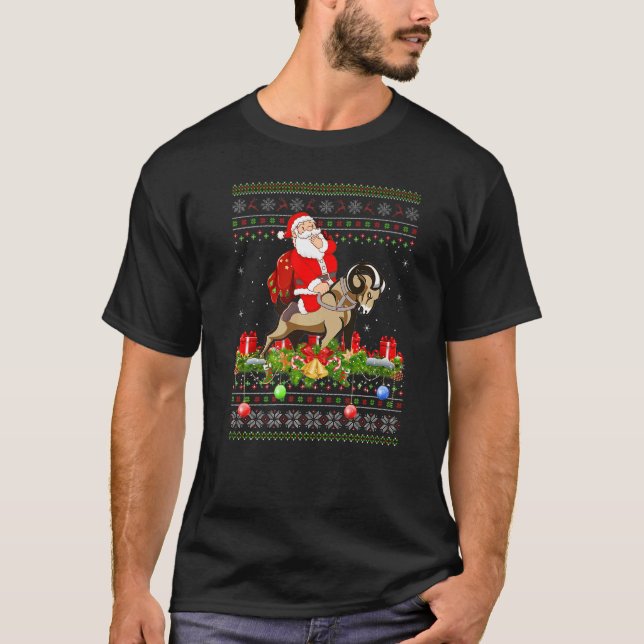 Goat  Ugly Santa Riding Goat Christmas T-Shirt (Front)