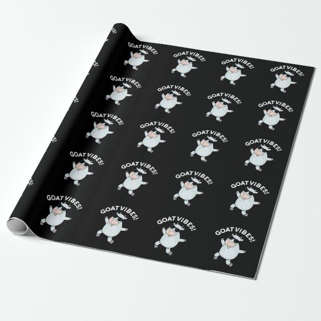 Goat Vibes Funny Good Vibes Animal Pun Dark BG Wrapping Paper (Unrolled)