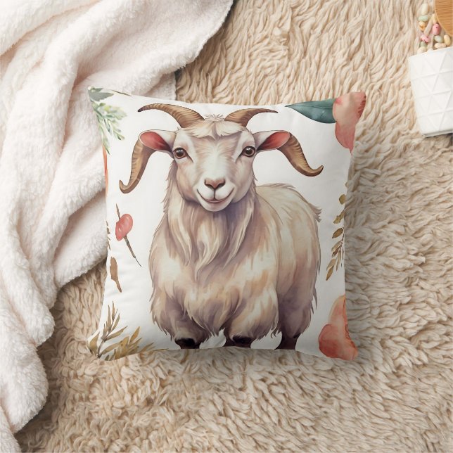 Goat Vintage  Throw Pillow (Blanket)