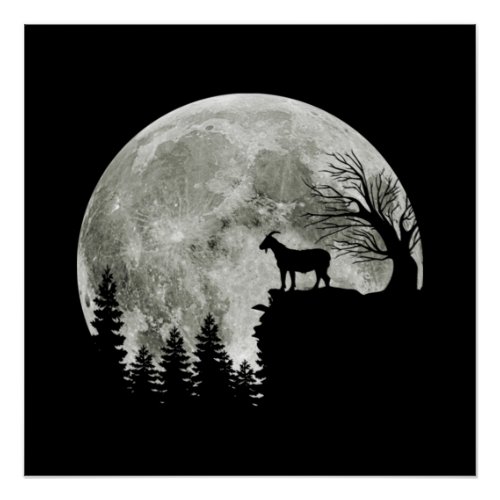 Goat Walking On Mountain Goat Moon Lover Poster