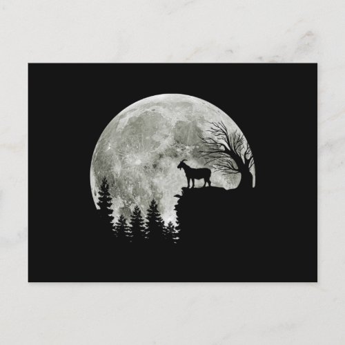 goat walking on mountain halloween moon postcard