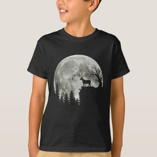 goat walking on mountain halloween moon T_Shirt