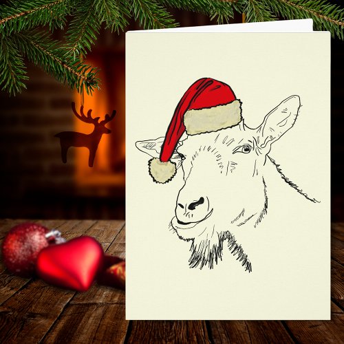 Goat wearing a Santa Hat illustration 