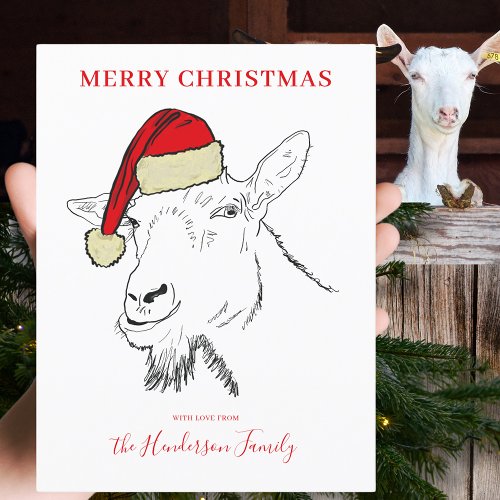 Goat wearing a Santa Hat illustration Budget Holiday Postcard