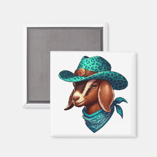 Goat Wearing a Stylish Cowboy Hat and Bandana Magnet