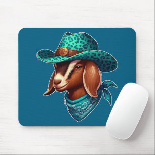 Goat Wearing a Stylish Cowboy Hat and Bandana Mouse Pad