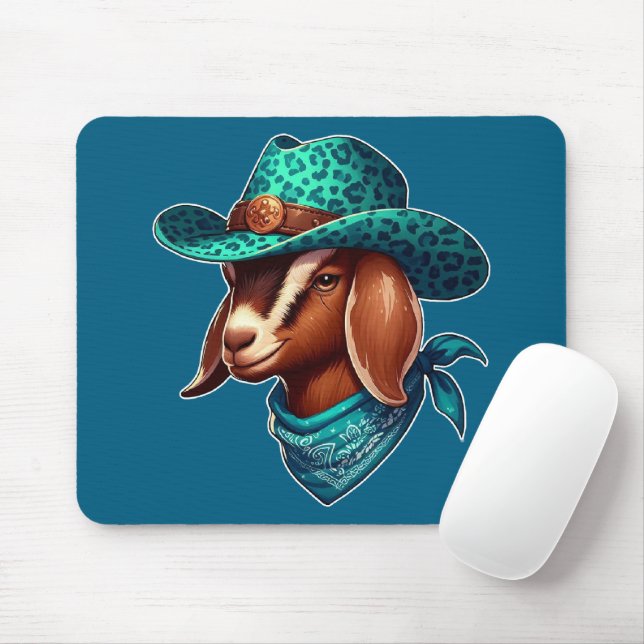 Goat Wearing a Stylish Cowboy Hat and Bandana Mouse Pad (With Mouse)