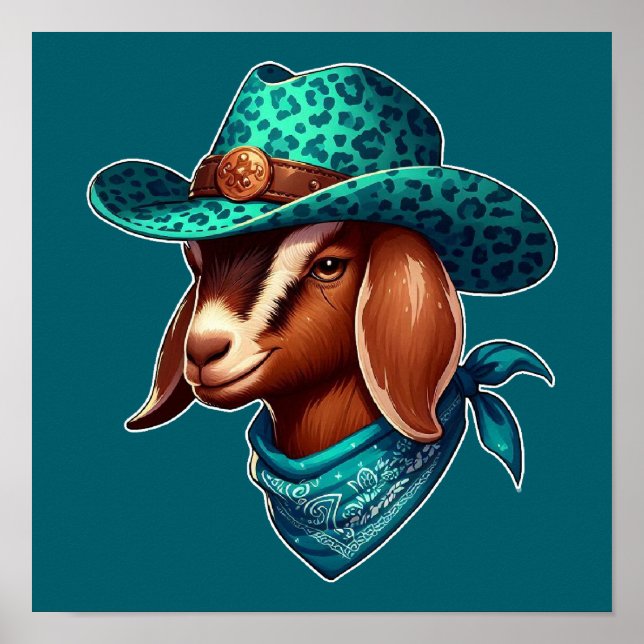 Goat Wearing a Stylish Cowboy Hat and Bandana  Poster (Front)