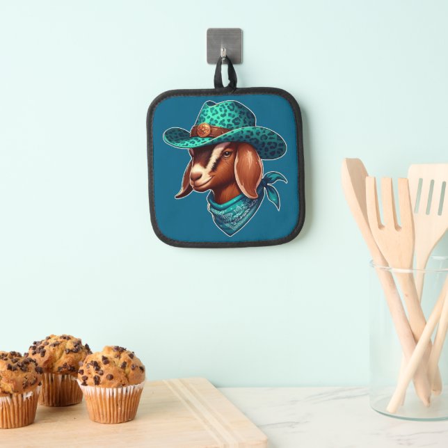 Goat Wearing a Stylish Cowboy Hat and Bandana  Pot Holder (Insitu(Hanging))