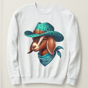 Goat Wearing a Stylish Cowboy Hat and Bandana Sweatshirt