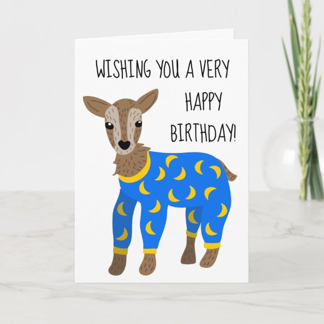 Goat Wearing Pajamas Cute Illustration Birthday Card (Front)