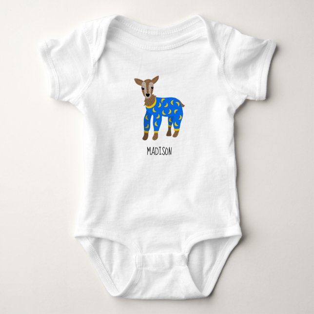 Goat Wearing Pajamas Illustration Personalized Baby Bodysuit (Front)