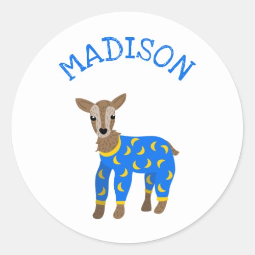 Goat Wearing Pajamas Illustration Personalized Classic Round Sticker
