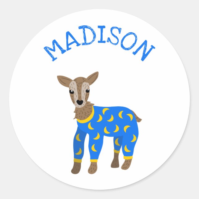 Goat Wearing Pajamas Illustration Personalized Classic Round Sticker (Front)