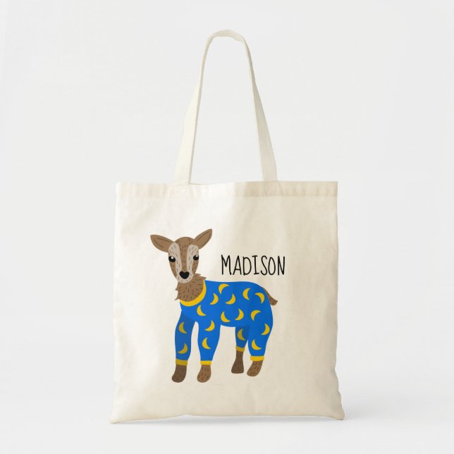 Goat Wearing Pajamas Illustration Personalized Tote Bag (Front)