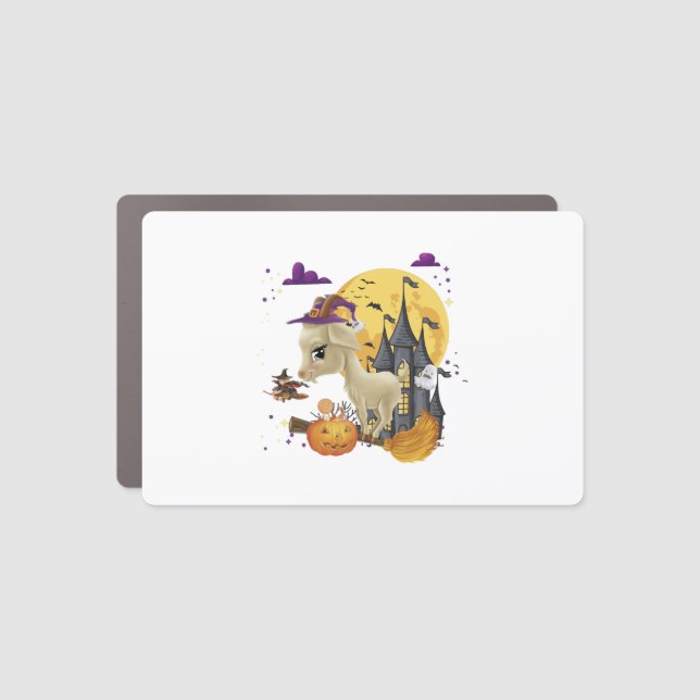 Goat Witch Broom Pumpkin Halloween Costume Car Magnet (Front)